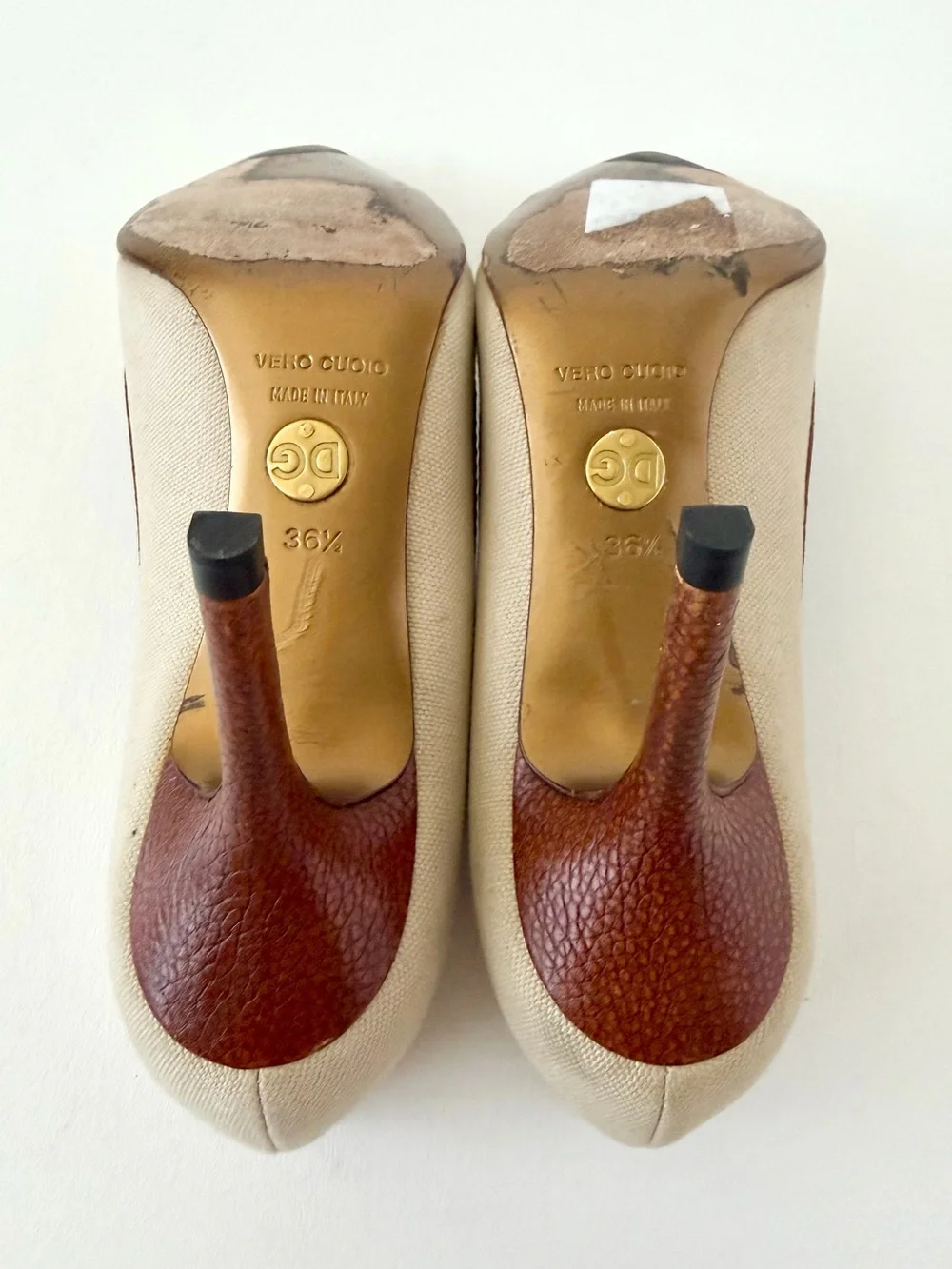 DOLCE & GABBANA | Vintage Canvas Leather Pointed Toe Pumps Heels EU 36.5